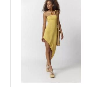 UO y2k asymmetrical tube midi dress